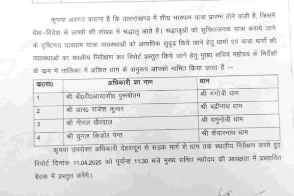 चारधाम यात्रा को लेकर सरकार ने लिया फैसला, चार आईएएस अधिकारियों को चार धामों की जिम्मेदारी