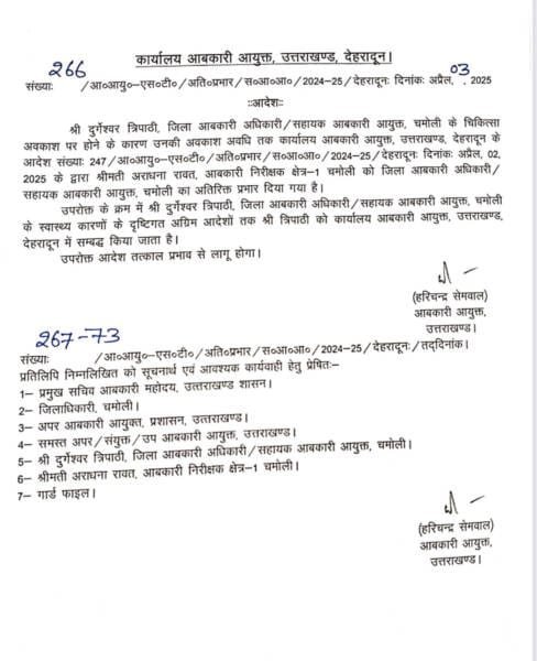 जिला आबकारी अधिकारी चमोली को किया गया मुख्यालय अटैच, इनको मिला चार्ज..