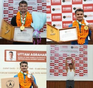 एसजीआरआर विश्वविद्यालय के योग छात्र उत्तम अग्रहरि ने ताड़ासन का बनाया राष्ट्रीय रिकार्ड