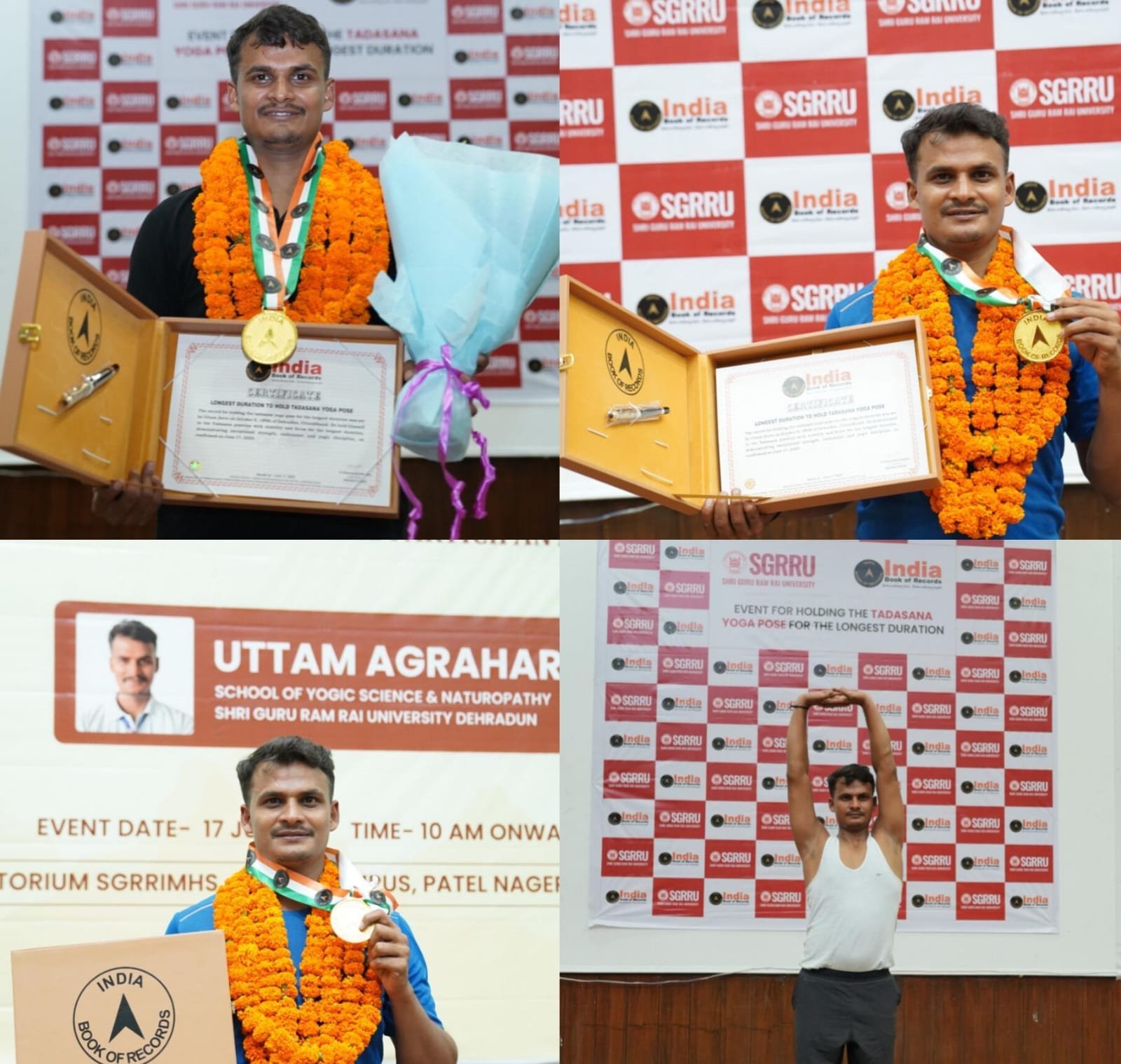 एसजीआरआर विश्वविद्यालय के योग छात्र उत्तम अग्रहरि ने ताड़ासन का बनाया राष्ट्रीय रिकार्ड