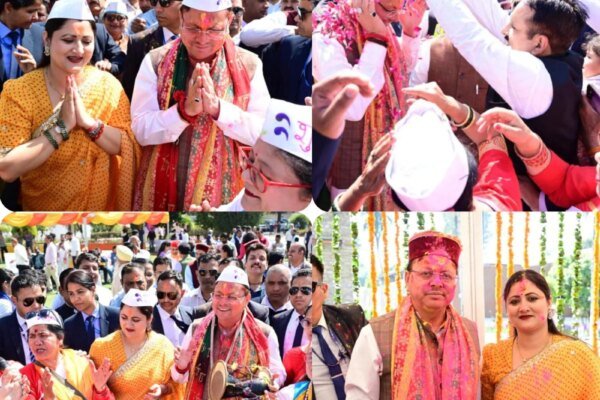 होली मिलन के लिए सीएम आवास में उमड़ी भारी भीड़