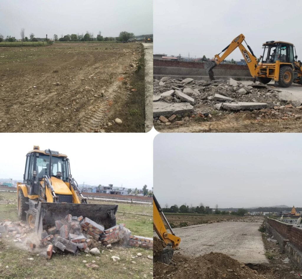 गणेशपुर में 30 बीघा की अवैध प्लॉटिंग पर चला एमडीडीए का बुलडोजर, जेसीबी से ध्वस्तीकरण की कार्रवाई