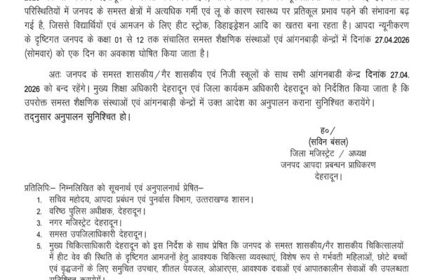 हीट वेव का कहर: इस जिले में 27 अप्रैल को स्कूल बंद, डीएम ने आदेश किया जारी