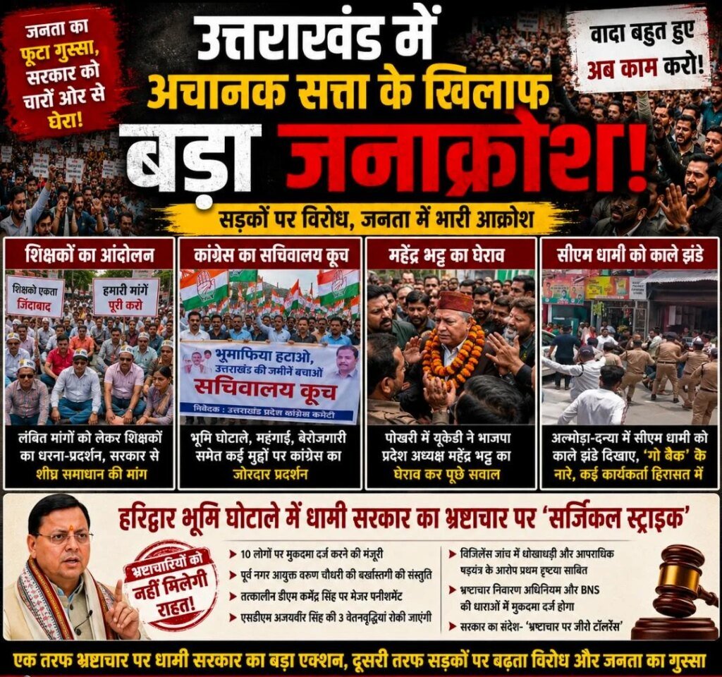उत्तराखंड में अचानक सत्ता के खिलाफ बड़ा जनाक्रोश, सड़कों पर बढ़ा विरोध; शिक्षकों से लेकर कांग्रेस और युवा संगठनों तक सरकार पर हमलावर