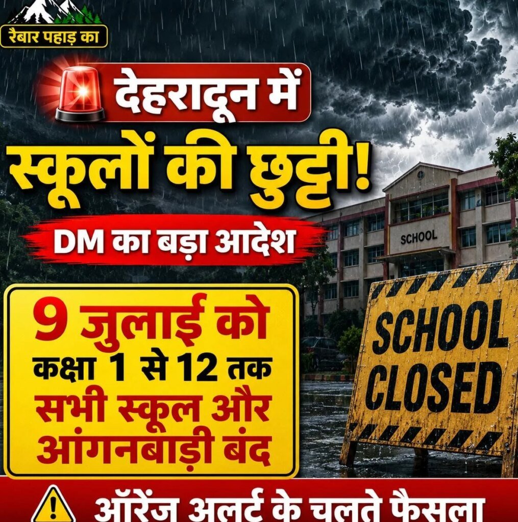 बड़ी खबर:देहरादून में कल सभी स्कूल रहेंगे बंद, भारी बारिश के ऑरेंज अलर्ट पर डीएम का बड़ा फैसला