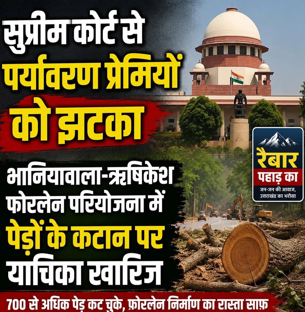 सुप्रीम कोर्ट से पर्यावरण प्रेमियों को झटका, भानियावाला-ऋषिकेश फोरलेन पर पेड़ों के कटान का रास्ता साफ