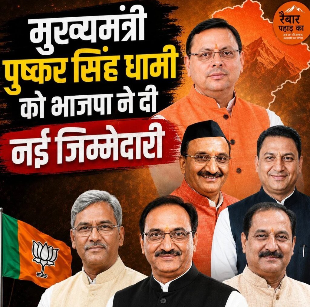 बड़ी खबर: मुख्यमंत्री पुष्कर सिंह धामी को भाजपा ने दी नई जिम्मेदारी ,इन पूर्व मुख्यमंत्री को भी मिली जिम्मेदारी